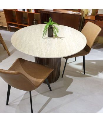 Travertine Round Fluted Dining Table Set (4chairs)